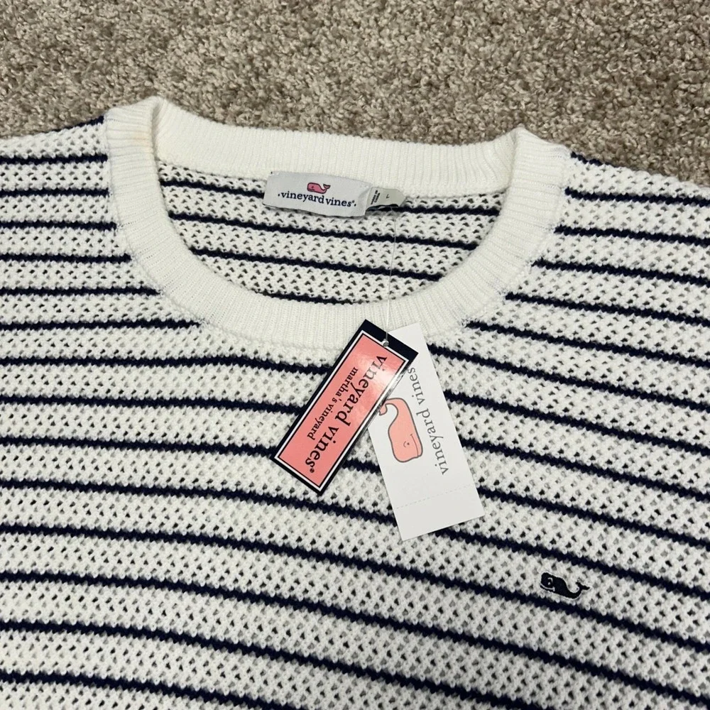 Vineyard Vines Cropchet‎ Striped Open Knit Crochet Sweater Women Size Large - Picture 6 of 9